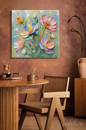 Yatay Tekli Kanvas Tablo Modern Salon Mutfak Yatak Odası Ofis 3D Efekt Pastel Renkli Çiçekler 1344