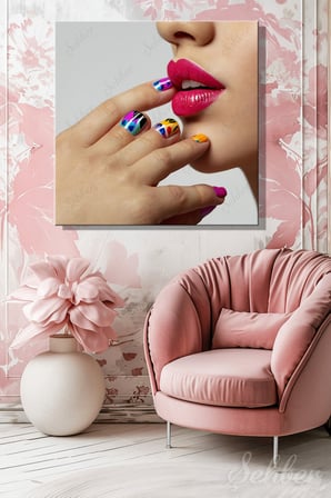 Dekoratif Kare Kanvas Tablo Tekli Kuaför Güzellik Salonu Makyaj Nail Art Manikür 1355