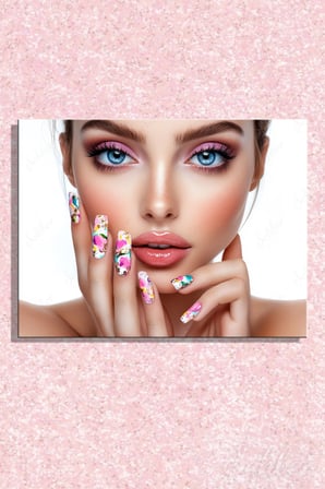 Dekoratif Yatay Kanvas Tablo Tekli Kuaför Güzellik Salonu Makyaj Nail Art Renkli Manikür 1356