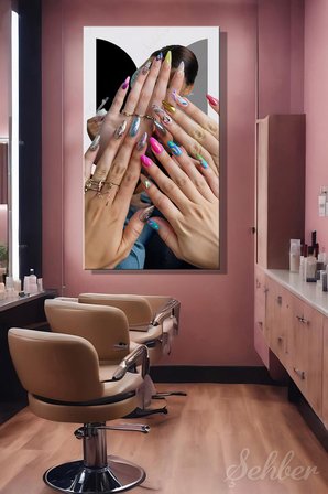 Panoramik Dikey Kanvas Tablo Tekli Kuaför Güzellik Salonu Makyaj Nail Art Manikür 1358