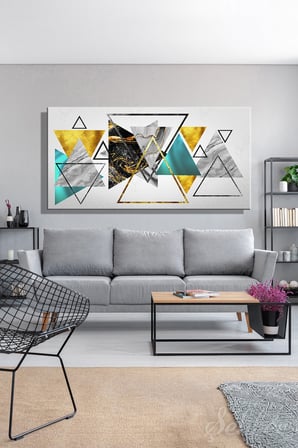 Panoramik Yatay Kanvas Tablo Tekli Salon Yatak Odası Ofis Geometrik Altın Mermer Deseni 1360