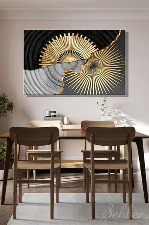 Dekoratif Yatay Kanvas Tablo Tekli Salon Mutfak Yatak Odası Ofis Modern Geometrik Desen 1368