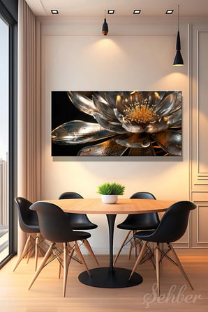 Panoramik Yatay Kanvas Tablo Tekli Salon Mutfak Yatak Odası Ofis Elmas Lotus Nilüfer 1393