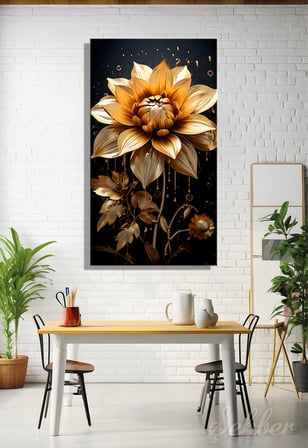 Panoramik Dikey Kanvas Tablo Tekli Salon Mutfak Yatak Odası Ofis Altın Rengi Lotus Çiçek 1396
