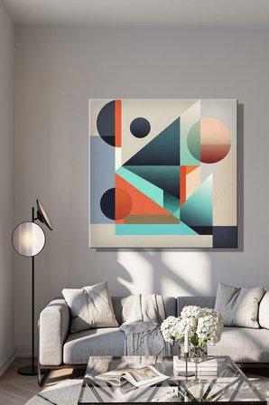 Dekoratif Kare Kanvas Tablo Tekli Salon Mutfak Yatak Odası Ofis Soyut Geometrik Kompozisyon 1416