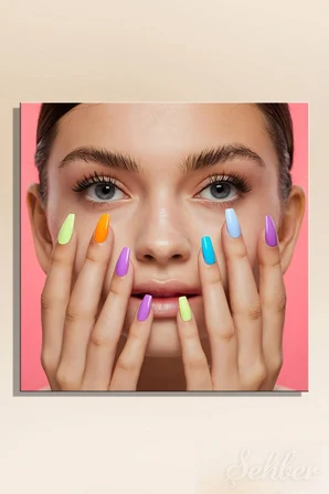 Dekoratif Kare Kanvas Tablo Tekli Kuaför Güzellik Salonu Makyaj Nail Art Manikür 1439
