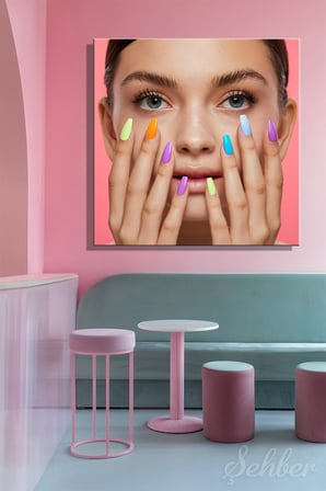 Dekoratif Kare Kanvas Tablo Tekli Kuaför Güzellik Salonu Makyaj Nail Art Manikür 1439