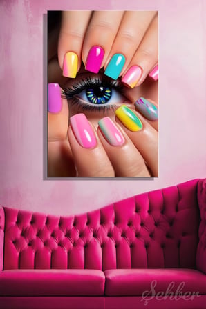 Dekoratif Dikey Kanvas Tablo Tekli Kuaför Güzellik Salonu Makyaj Nail Art Manikür 1440