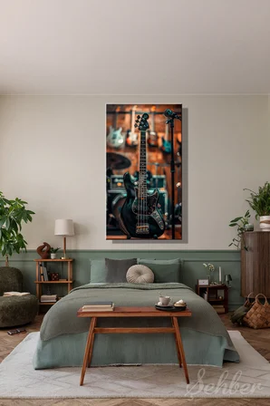 Panoramik Dikey Kanvas Tablo Tekli Salon Mutfak Yatak Odası Ofis Siyah Bas Gitar 1466