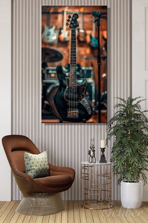 Panoramik Dikey Kanvas Tablo Tekli Salon Mutfak Yatak Odası Ofis Siyah Bas Gitar 1466