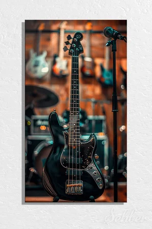 Panoramik Dikey Kanvas Tablo Tekli Salon Mutfak Yatak Odası Ofis Siyah Bas Gitar 1466