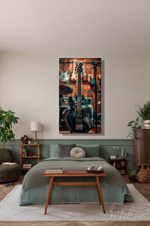 Panoramik Dikey Kanvas Tablo Tekli Salon Mutfak Yatak Odası Ofis Siyah Bas Gitar 1466