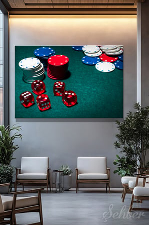 Dekoratif Yatay Kanvas Tablo Tekli Salon Mutfak Yatak Odası Ofis Casino Fişleri Zarlar 1487