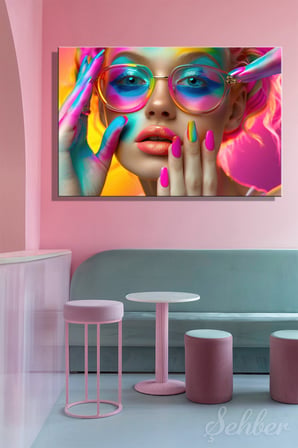 Dekoratif Yatay Kanvas Tablo Tekli Kuaför Güzellik Salonu Makyaj Nail Art 1504