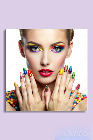 Dekoratif Kare Kanvas Tablo Tekli Kuaför Güzellik Salonu Makyaj Nail Art 1511