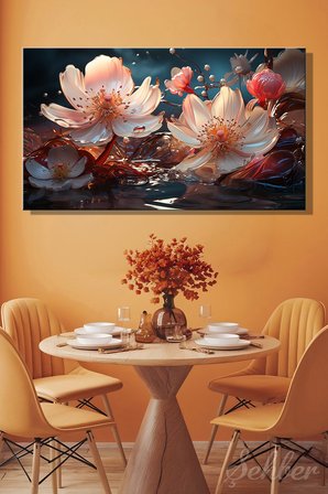 Panoramik Yatay Kanvas Tablo Tekli Salon Mutfak Yatak Odası Ofis 3D Soyut Çiçek 1539