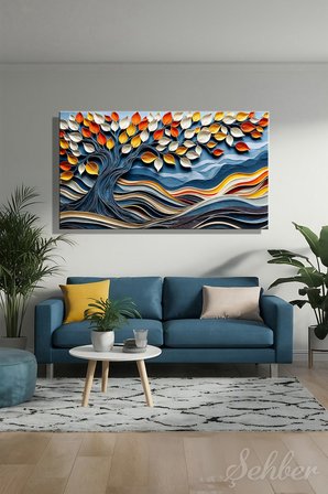 Kanvas Tablo Panoramik Yatay Tekli Salon Mutfak Yatak Odası Ofis 3D Efekt Quilling Ağaç 1565