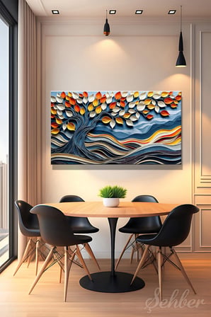 Kanvas Tablo Panoramik Yatay Tekli Salon Mutfak Yatak Odası Ofis 3D Efekt Quilling Ağaç 1565