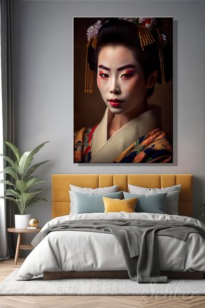 Dekoratif Dikey Kanvas Tablo Tekli Salon Mutfak Yatak Odası Ofis Japon Geyşa Portre 1575