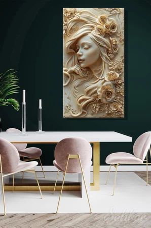 Panoramik Dikey Kanvas Tablo Tekli Salon Mutfak Yatak Odası Ofis 3D Rölyef Efekt Kadın Portre 1585