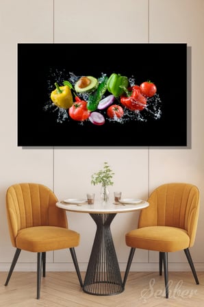 Dekoratif Yatay Kanvas Tablo Tekli Lokanta Kafe Restoran Mutfak Organik Sebzeler 1614
