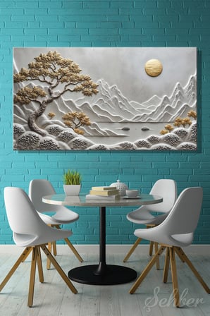 Kanvas Tablo Panoramik Yatay Tekli Salon Mutfak Yatak Odası Ofis Japon Tarzı Beyaz Dağ 1618
