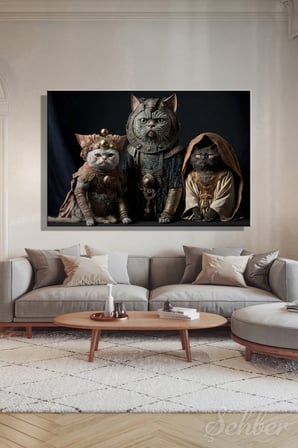 Yatay Tekli Kanvas Tablo Modern Salon Mutfak Yatak Odası Ofis Lord Of Cats 1619