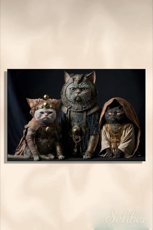 Yatay Tekli Kanvas Tablo Modern Salon Mutfak Yatak Odası Ofis Lord Of Cats 1619