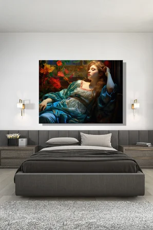 Yatay Kanvas Tablo Tekli Salon Mutfak Yatak Odası Ofis Frederic Leighton Haziran Alevi 1622