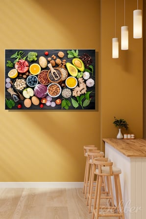 Yatay Tekli Kanvas Tablo Modern Lokanta Kafe Restoran Mutfak Süper Gıdalar Meyve Kuru Yemiş 1623