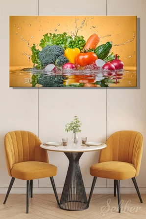 Kanvas Tablo  Panoramik Yatay Tekli Lokanta Kafe Restoran Mutfak Suya Atlayan Sebzeler 1628