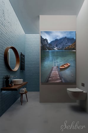 Kanvas Tablo Dikey Tekli Salon Mutfak Yatak Odası Ofis İtalya Pragser Wildsee Gölü Manzara 1652