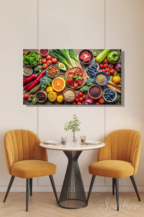 Kanvas Tablo  Panoramik Yatay Tekli Lokanta Kafe Restoran Mutfak Sebze Meyve Yemiş 1654