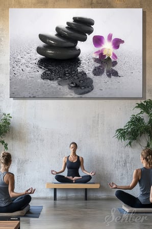 Kanvas Tablo Yatay Tekli Salon Mutfak Yatak Odası Ofis Spa Salonu Zen Taşları Mor Orkide 1658