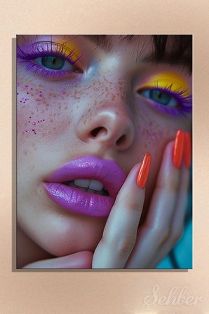 Dikey Kanvas Tablo Tekli Kuaför Güzellik Salonu Sanatsal Makyaj Nail Art Kadın Portre 1675