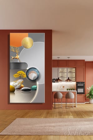 Panoramik Dikey Kanvas Tablo Tekli Salon Mutfak Yatak Odası Ofis Altın Geyik Soyut Geometrik 1681