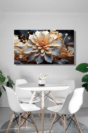 Kanvas Tablo Panoramik Yatay Tekli Salon Mutfak Yatak Odası Ofis 3D Efekt Nilüfer Lotus Çiçek 1687