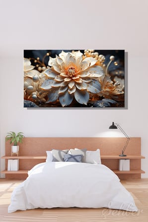 Kanvas Tablo Panoramik Yatay Tekli Salon Mutfak Yatak Odası Ofis 3D Efekt Nilüfer Lotus Çiçek 1687