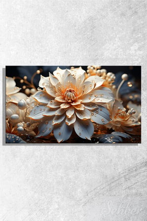 Kanvas Tablo Panoramik Yatay Tekli Salon Mutfak Yatak Odası Ofis 3D Efekt Nilüfer Lotus Çiçek 1687