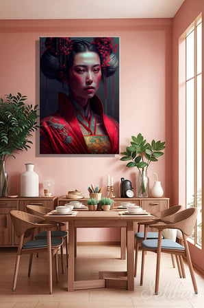Dikey Kanvas Tablo Tekli Salon Yatak Odası Ofis Geleneksel Japon Kıyafetli Kadın Portre 1732