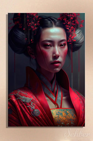 Dikey Kanvas Tablo Tekli Salon Yatak Odası Ofis Geleneksel Japon Kıyafetli Kadın Portre 1732