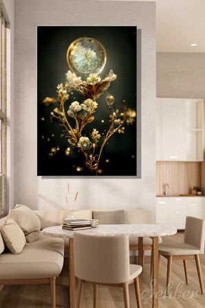 Dikey Kanvas Tablo Tekli Salon Ofis Dijital Sanat Altın detaylı Steampunk Tarzı Çiçekler 1749