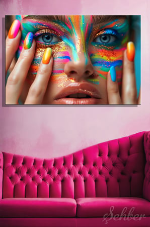 Kanvas Tablo Yatay Tekli Kuaför Güzellik Salonu Sanatsal Makyaj Nail Art Manikür 1764