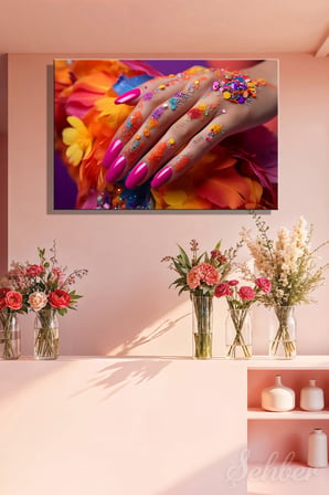 Dekoratif Yatay Kanvas Tablo Tekli Kuaför Güzellik Salonu Makyaj Nail Art Manikür 1779