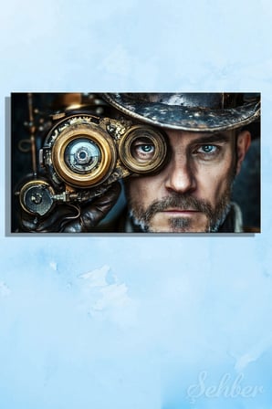Panoramik Yatay Kanvas Tablo Tekli Salon Yatak Odası Ofis Steampunk Tarzı Erkek Portre 1799