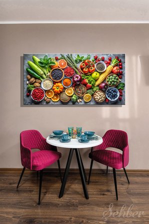 Panoramik Yatay Kanvas Tablo Tekli Lokanta Kafe Restoran Mutfak Taze Meyve Sebze 1803