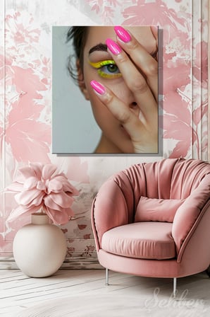 Dekoratif Dikey Kanvas Tablo Tekli Kuaför Güzellik Salonu Makyaj Nail Art Manikür Kadın Portre 1811