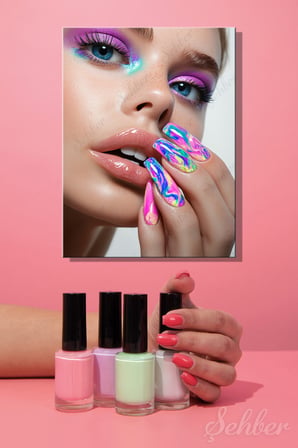 Dikey Tekli Kanvas Tablo Modern Kuaför Güzellik Salonu Sanatsal Makyaj Nail Art Kadın Portre 1812