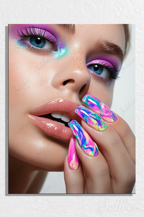 Dikey Tekli Kanvas Tablo Modern Kuaför Güzellik Salonu Sanatsal Makyaj Nail Art Kadın Portre 1812