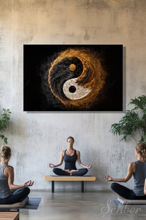 Kanvas Tablo Yatay Tekli  Spa Merkezi Yogo Meditasyon Altın Ve Beyaz Toz Efektli Ying Yang 1897